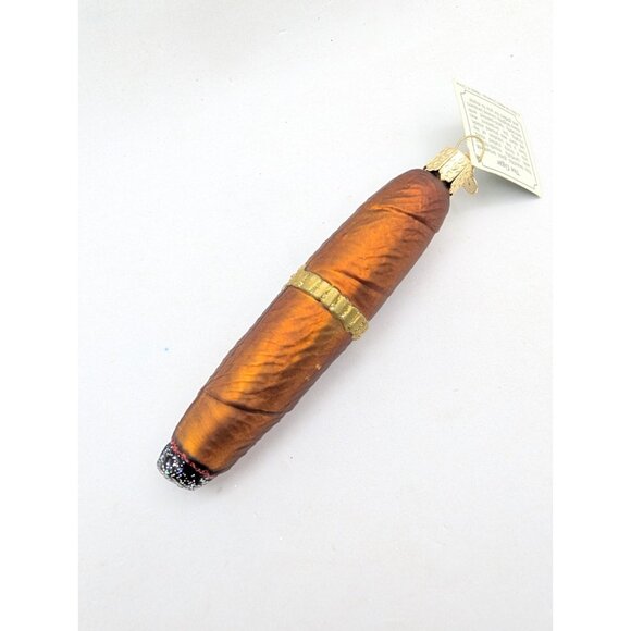 Old world Christmas Ornament 'The Cigar" with tag 5.25" glass hanging tree - Picture 1 of 14